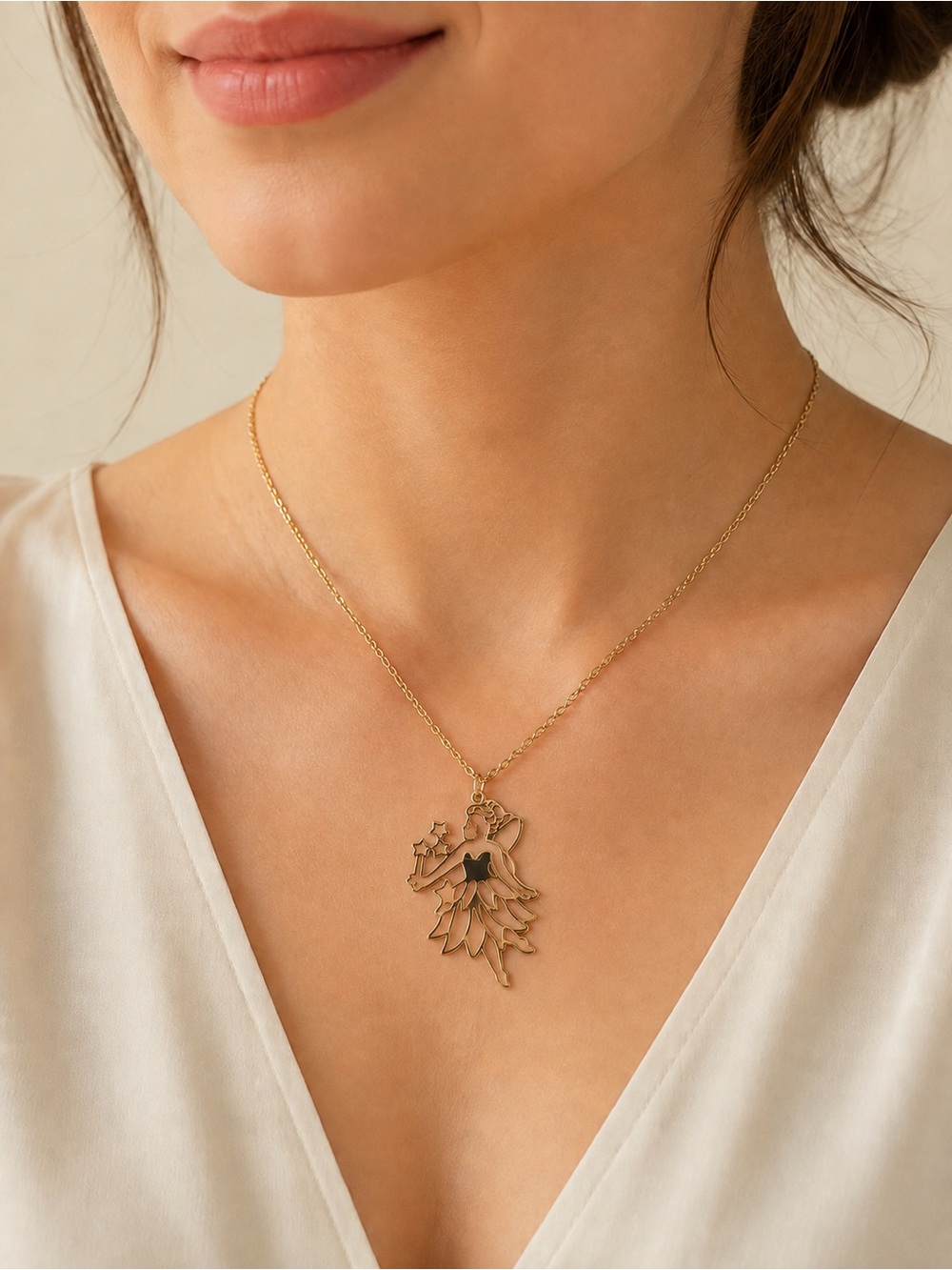 Gold Floral Cutout Pendant Necklace - Women Jewelry Steel 316L